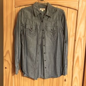 True Religion Chambray button up western shirt.  Size medium regular fit.